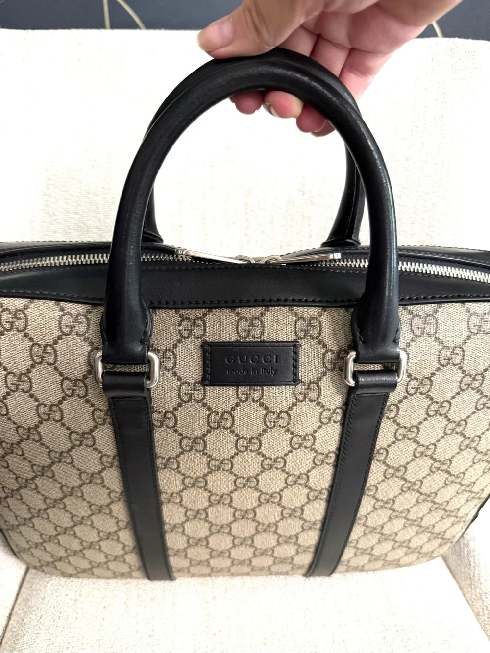 Authentic Gucci supreme laptop bag briefcase brown black leather unisex